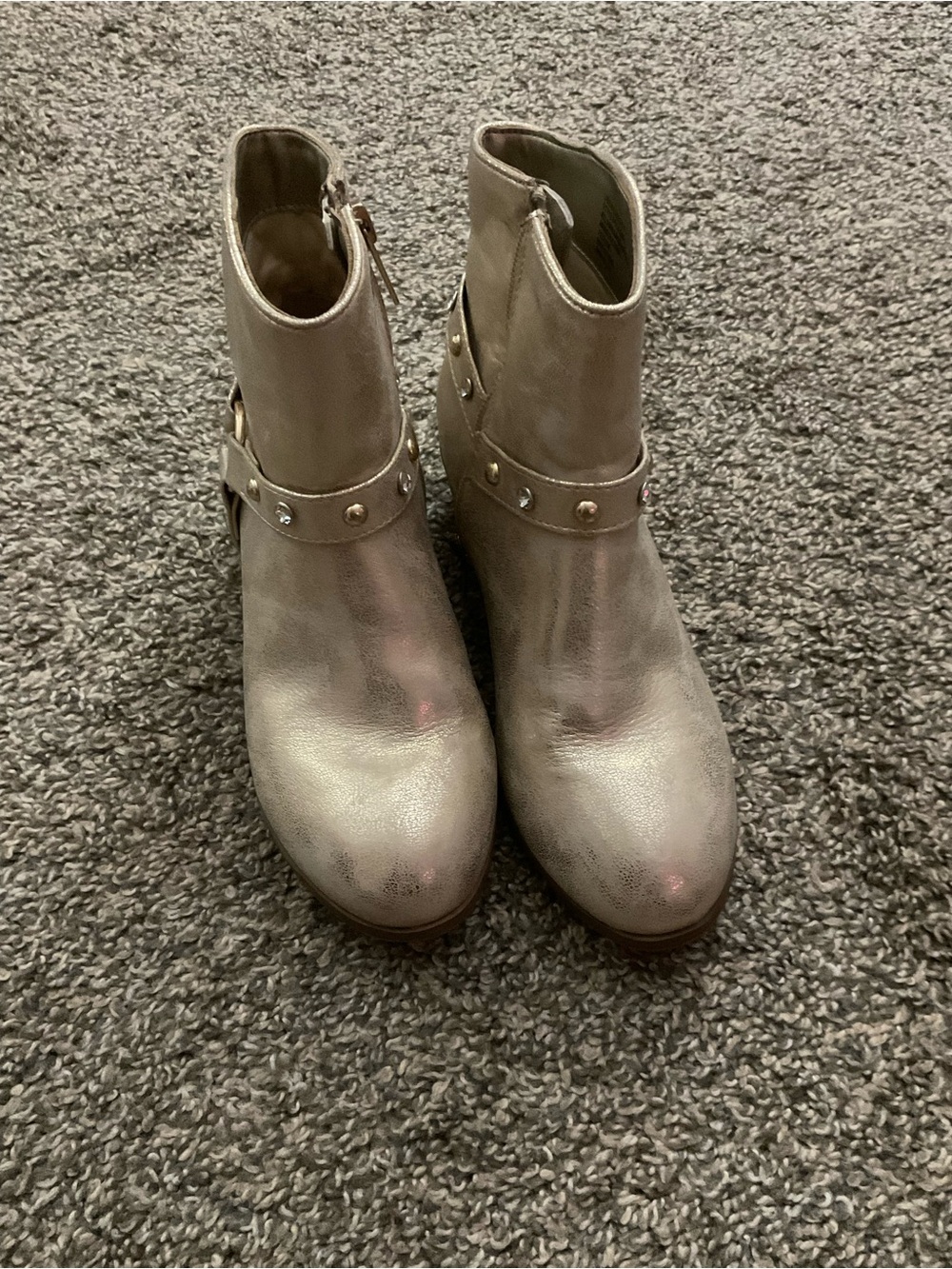 Jessica Simpson Metallic Gold Kids Ankle Boots with Stud Harness
